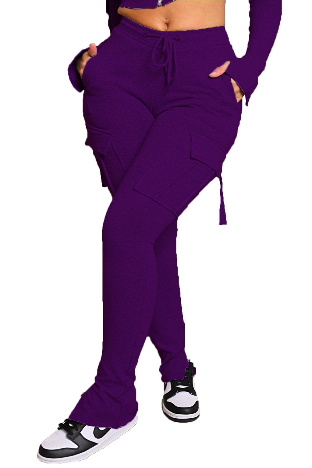 Stylish High Waist Cargo Pants with Pockets - Comfortable Wide Leg Trousers for Women