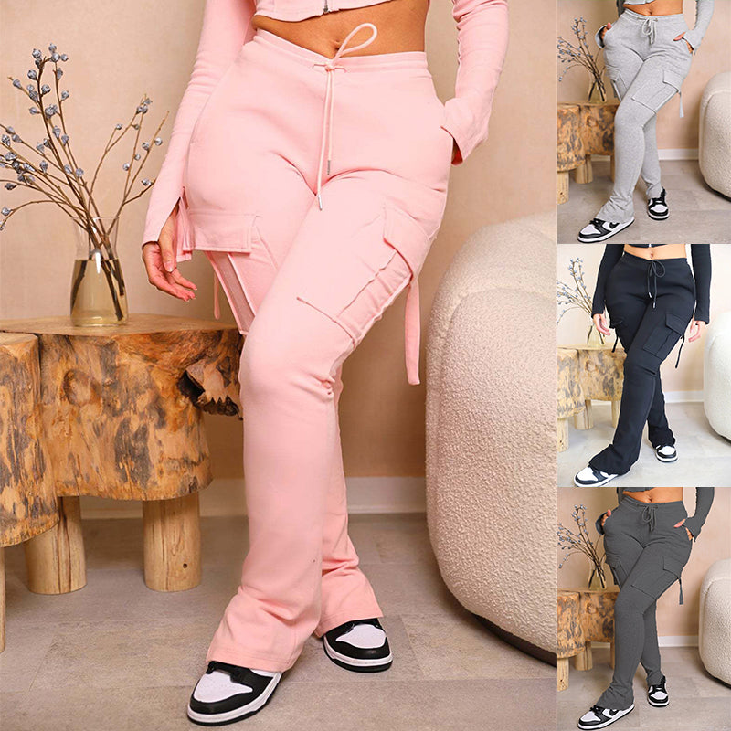Stylish High Waist Cargo Pants with Pockets - Comfortable Wide Leg Trousers for Women