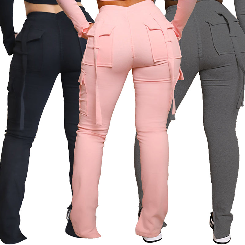 Stylish High Waist Cargo Pants with Pockets - Comfortable Wide Leg Trousers for Women