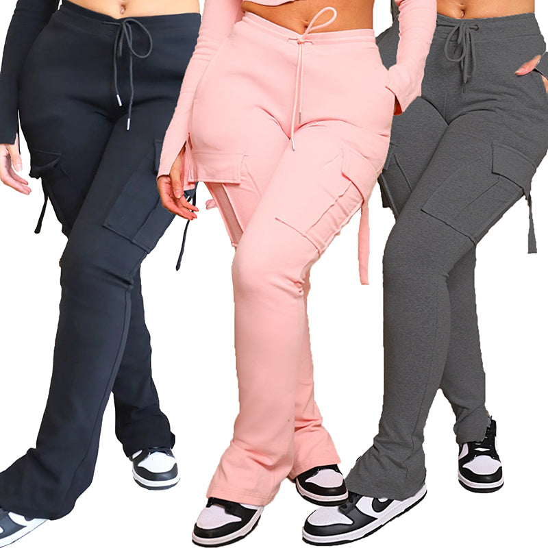 Stylish High Waist Cargo Pants with Pockets - Comfortable Wide Leg Trousers for Women