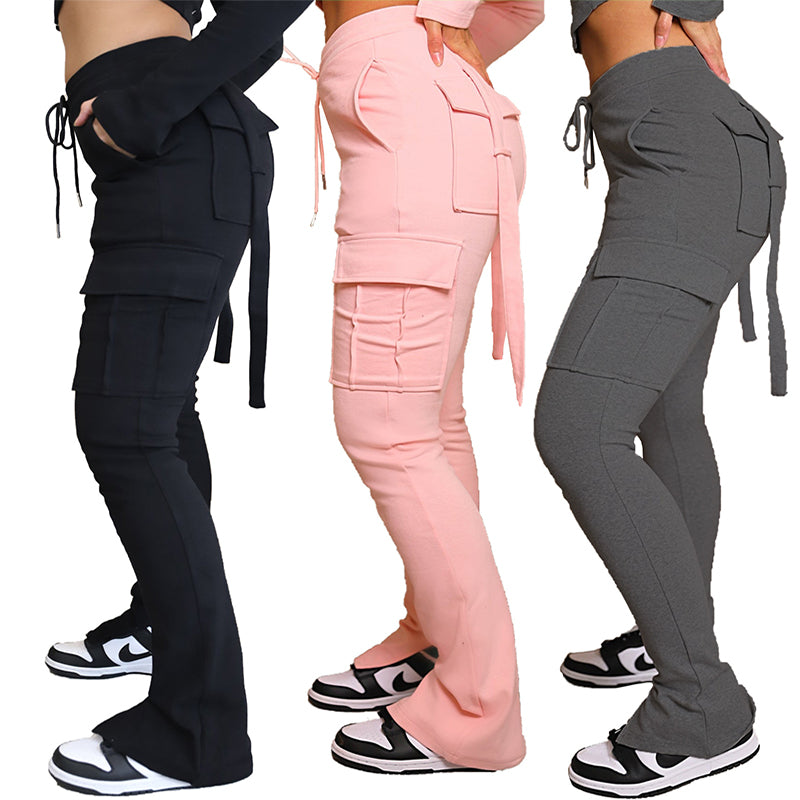Stylish High Waist Cargo Pants with Pockets - Comfortable Wide Leg Trousers for Women